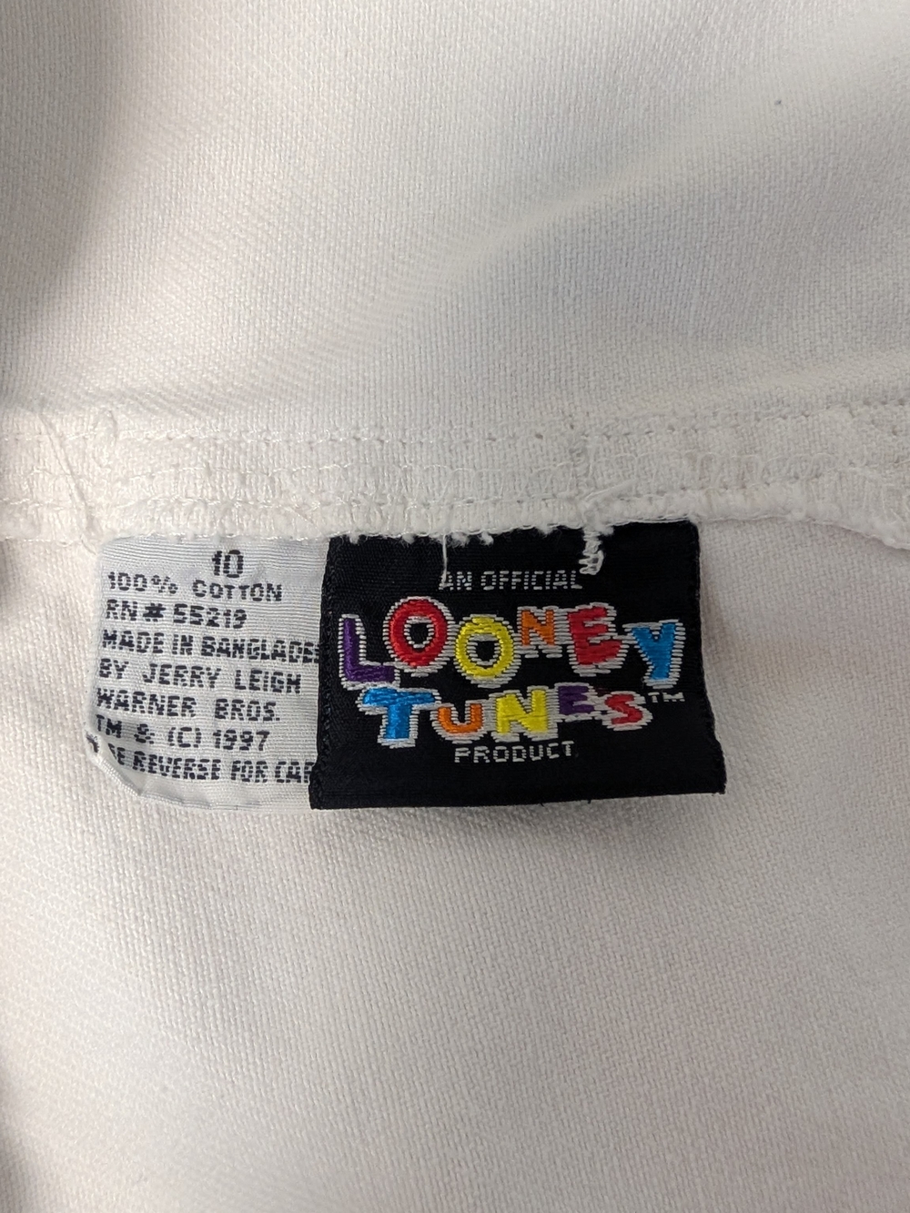Y2K Girls Size 10 White Denim Overall Shorts With Embroidered Looney Tunes - Picture 7 of 7